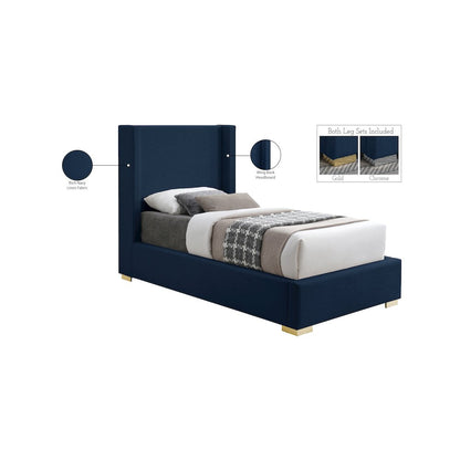 Royce Navy Linen Textured Fabric Twin Bed