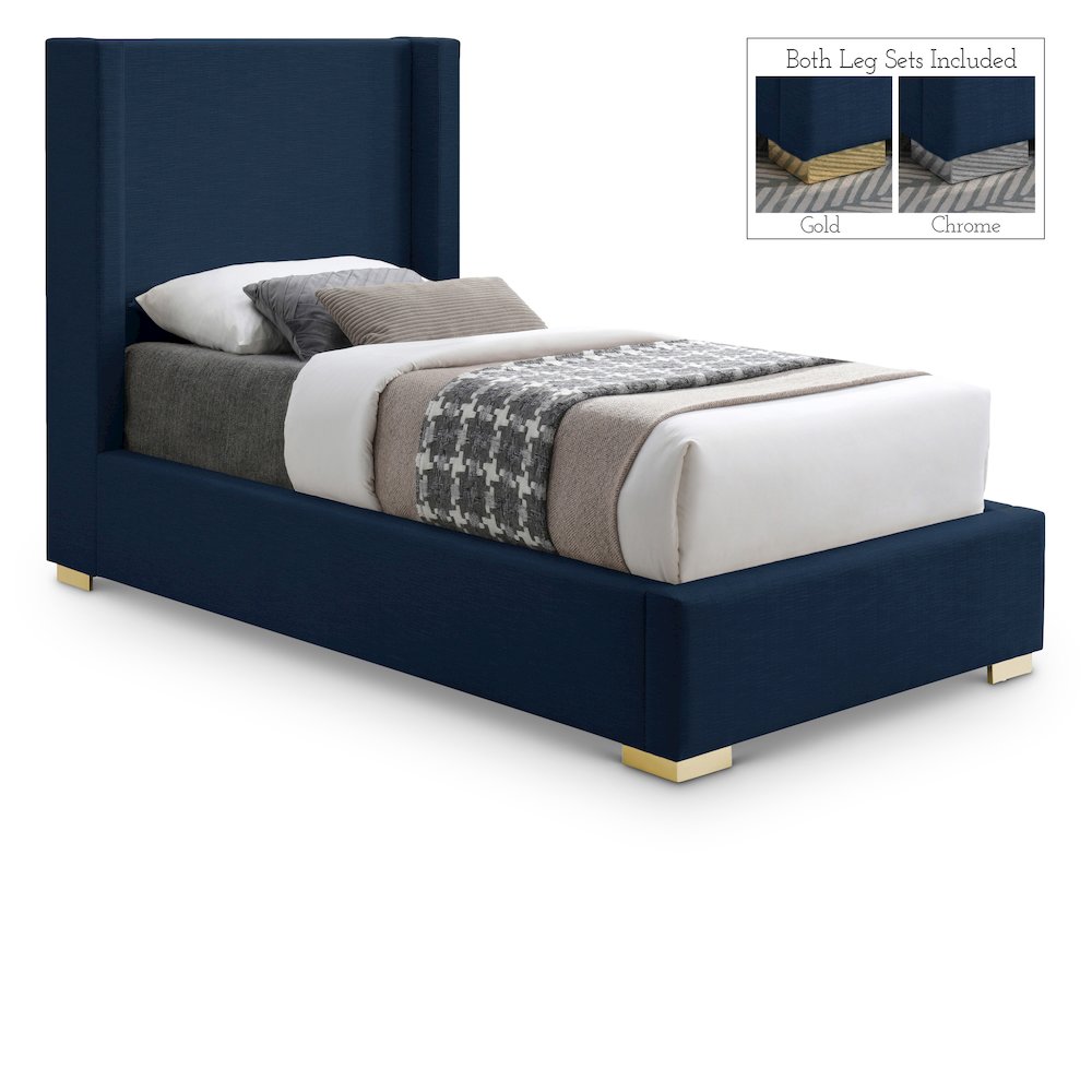 Royce Navy Linen Textured Fabric Twin Bed