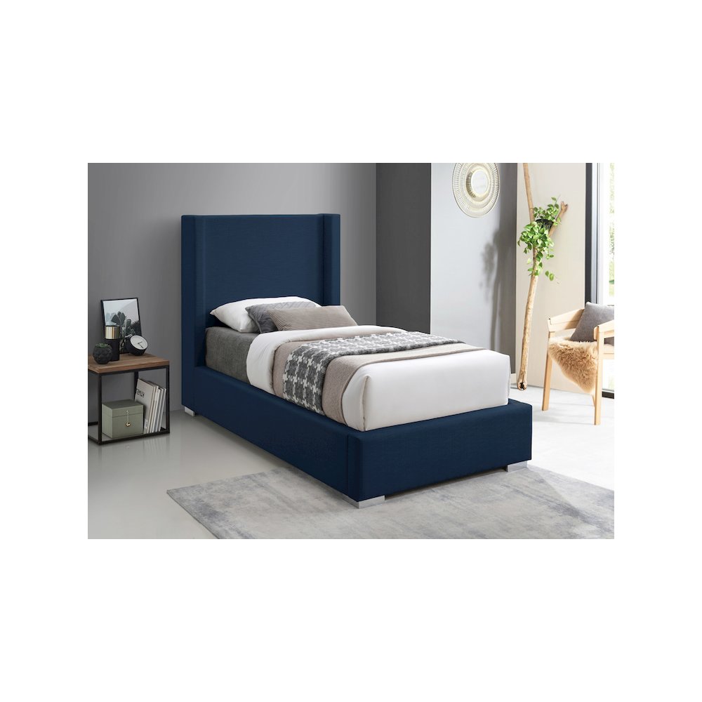 Royce Navy Linen Textured Fabric Twin Bed