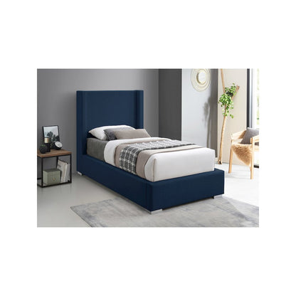 Royce Navy Linen Textured Fabric Twin Bed