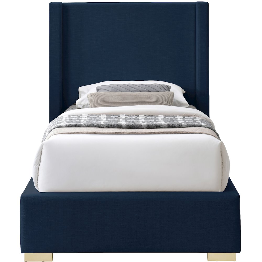 Royce Navy Linen Textured Fabric Twin Bed