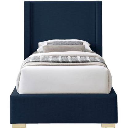 Royce Navy Linen Textured Fabric Twin Bed