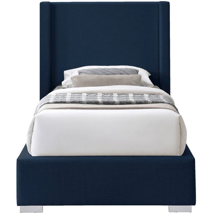 Royce Navy Linen Textured Fabric Twin Bed