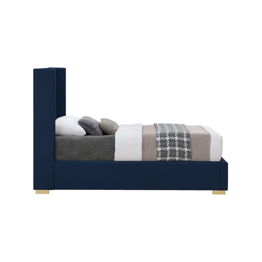 Royce Navy Linen Textured Fabric Twin Bed