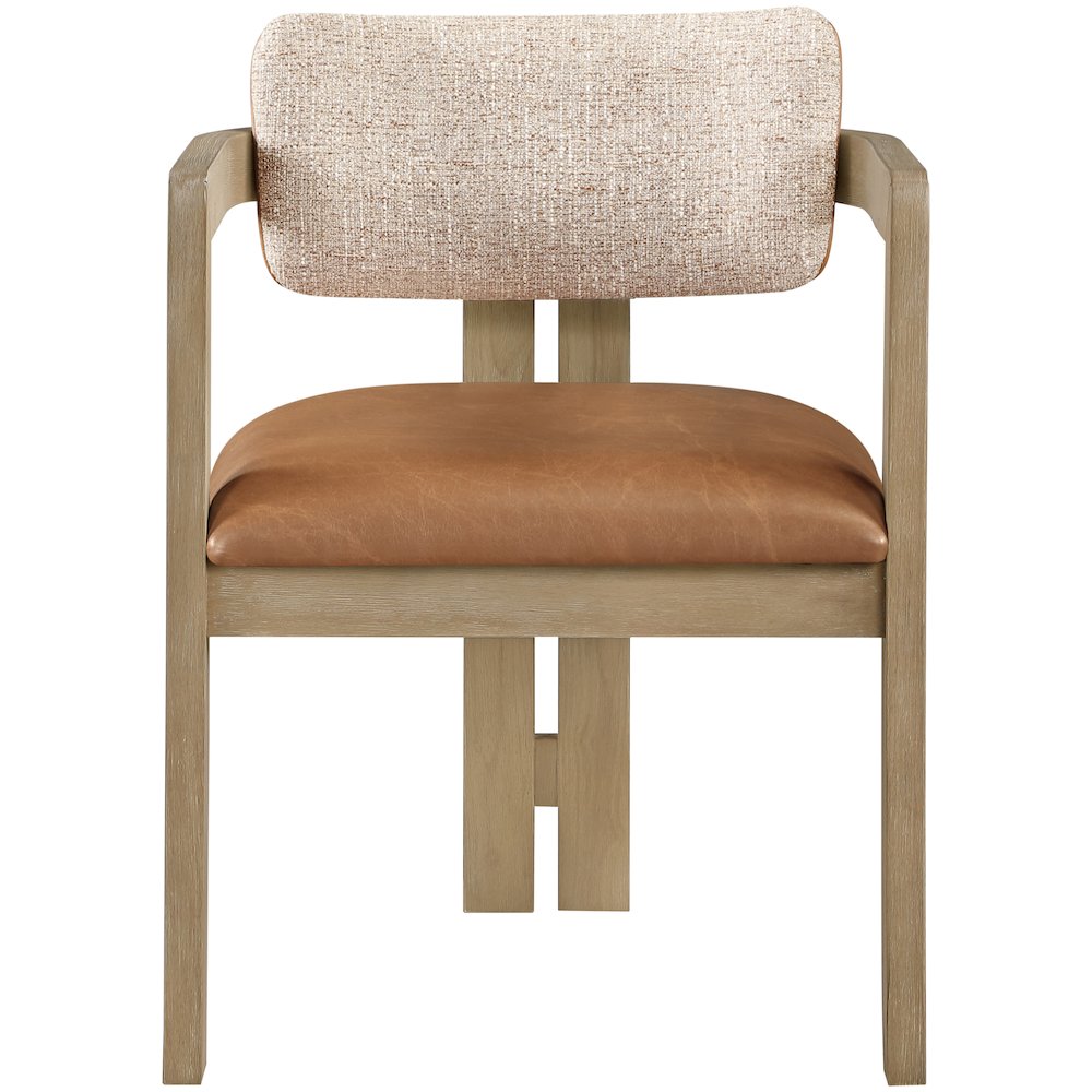 Ravina Cognac Vegan Leather and Linen Fabric Upholstered Dining Chair, Set of 2