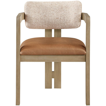 Ravina Cognac Vegan Leather and Linen Fabric Upholstered Dining Chair, Set of 2