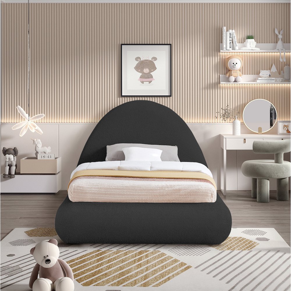 Rudy Black Teddy Fabric Twin Bed
