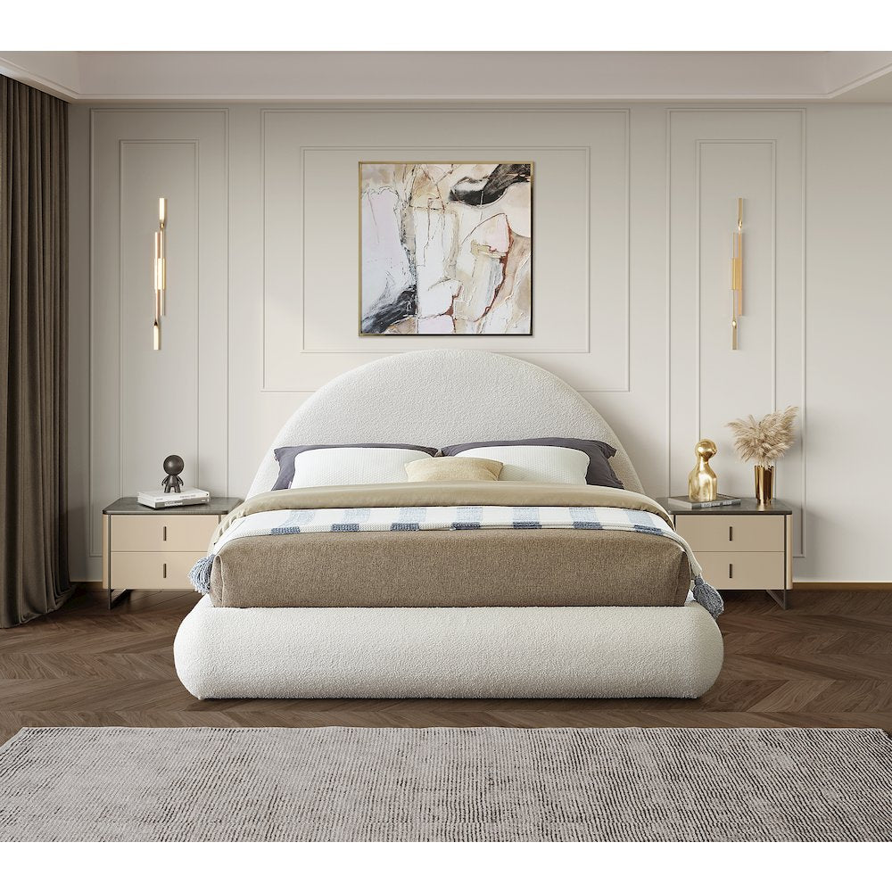 Rudy Cream Teddy Fabric King Bed