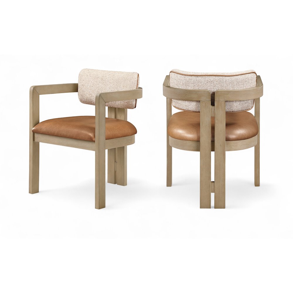 Ravina Cognac Vegan Leather and Linen Fabric Upholstered Dining Chair, Set of 2