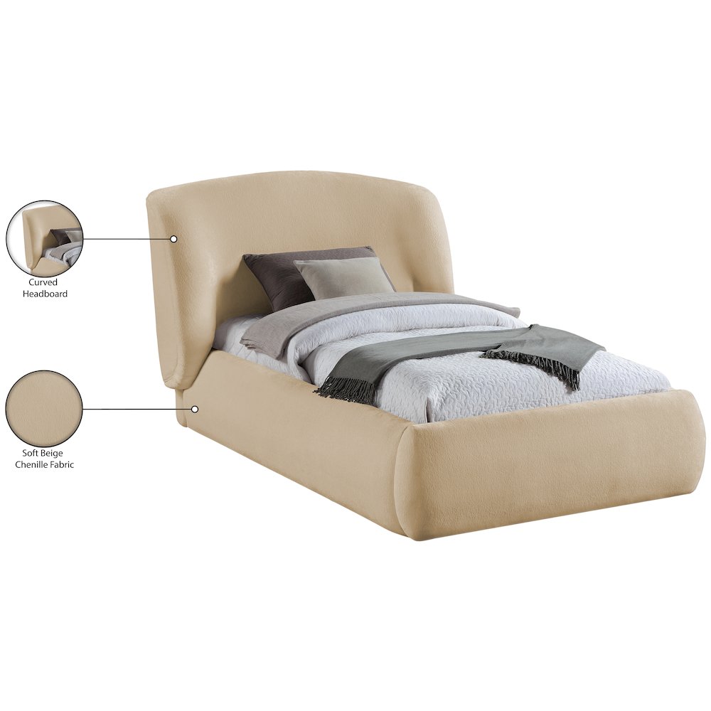 Sandro Beige Chenille Fabric Upholstered Twin Bed