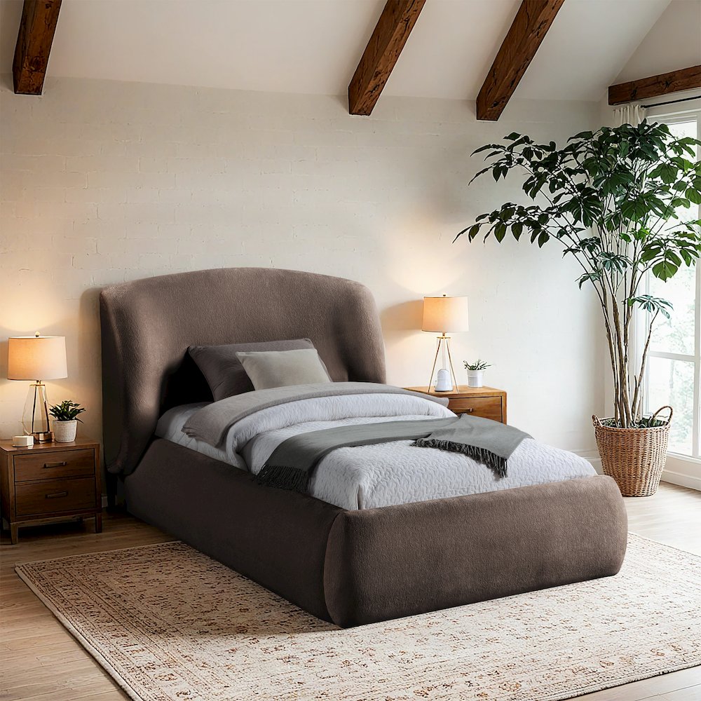 Sandro Brown Chenille Fabric Upholstered Twin Bed