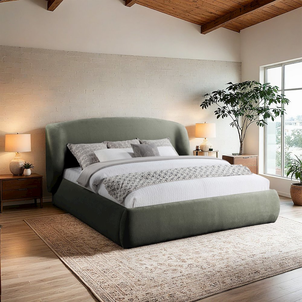 Sandro Green Chenille Fabric Upholstered Queen Bed