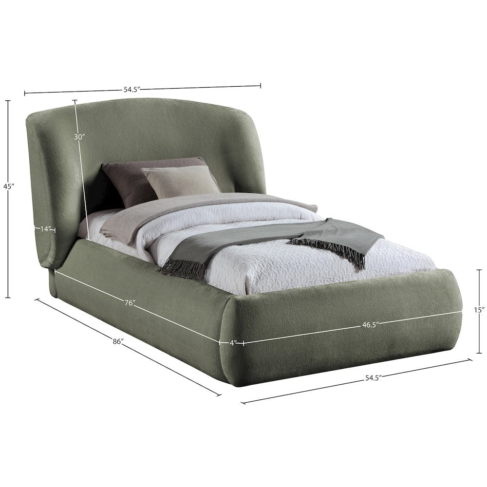 Sandro Green Chenille Fabric Upholstered Twin Bed