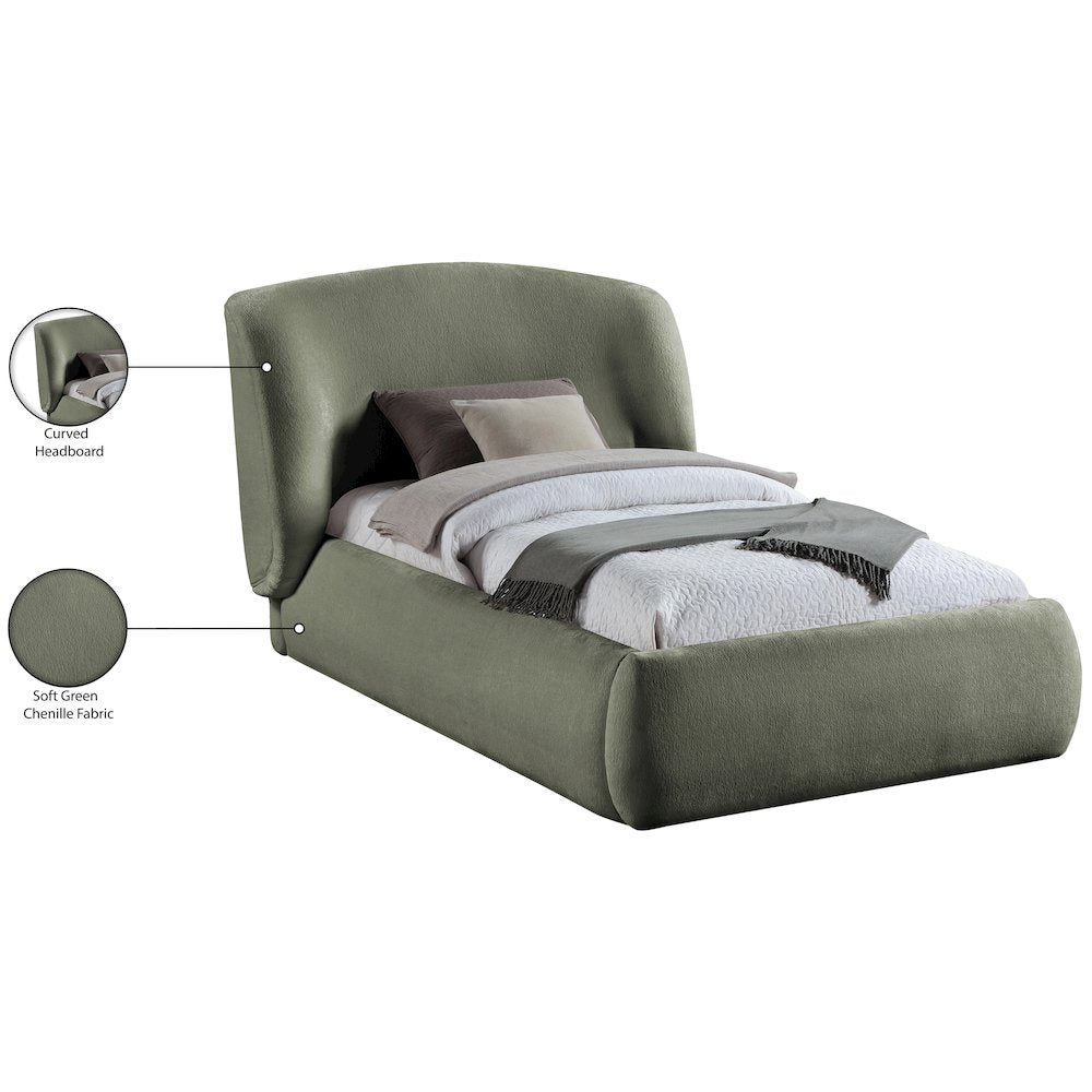 Sandro Green Chenille Fabric Upholstered Twin Bed