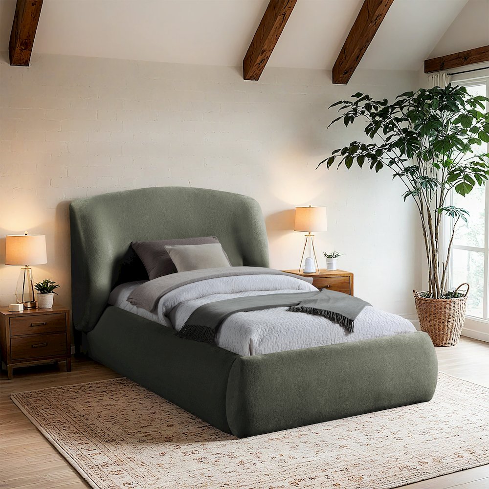 Sandro Green Chenille Fabric Upholstered Twin Bed