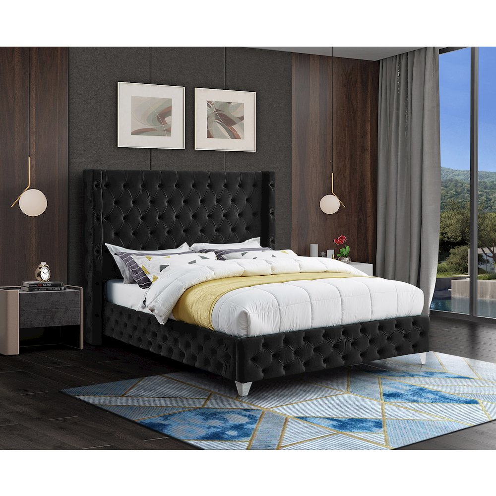 Savan Black Velvet Full Bed