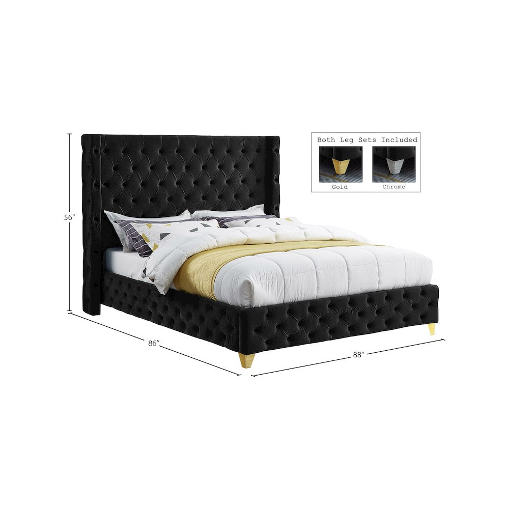 Savan Black Velvet King Bed