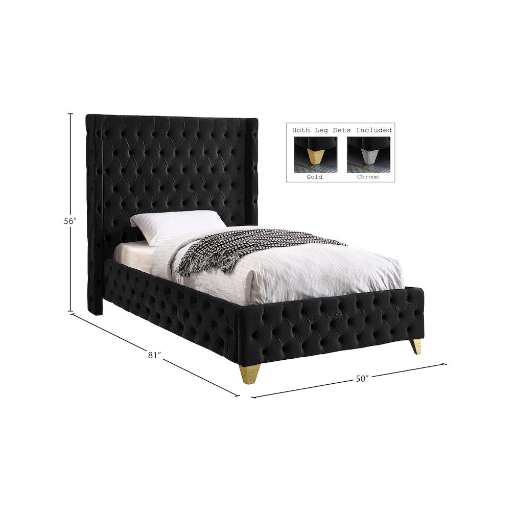 Savan Black Velvet Twin Bed
