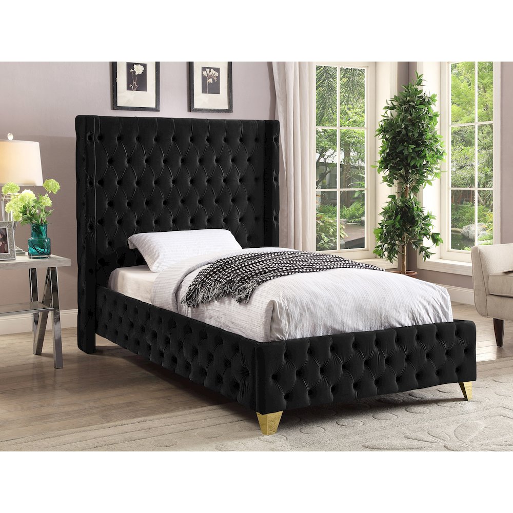 Savan Black Velvet Twin Bed
