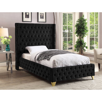 Savan Black Velvet Twin Bed