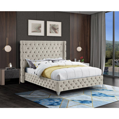 Savan Cream Velvet Full Bed
