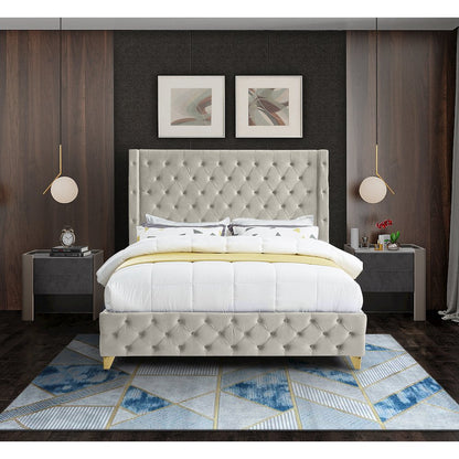 Savan Cream Velvet Full Bed
