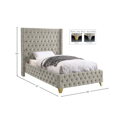Savan Cream Velvet Twin Bed