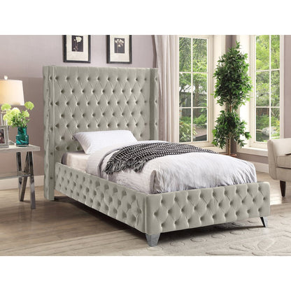 Savan Cream Velvet Twin Bed