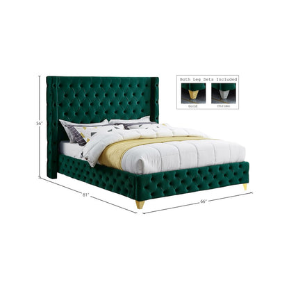 Savan Green Velvet Full Bed
