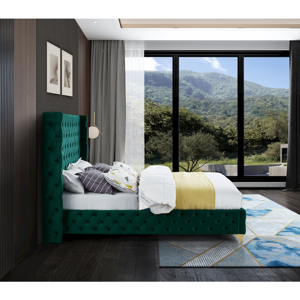 Savan Green Velvet Full Bed