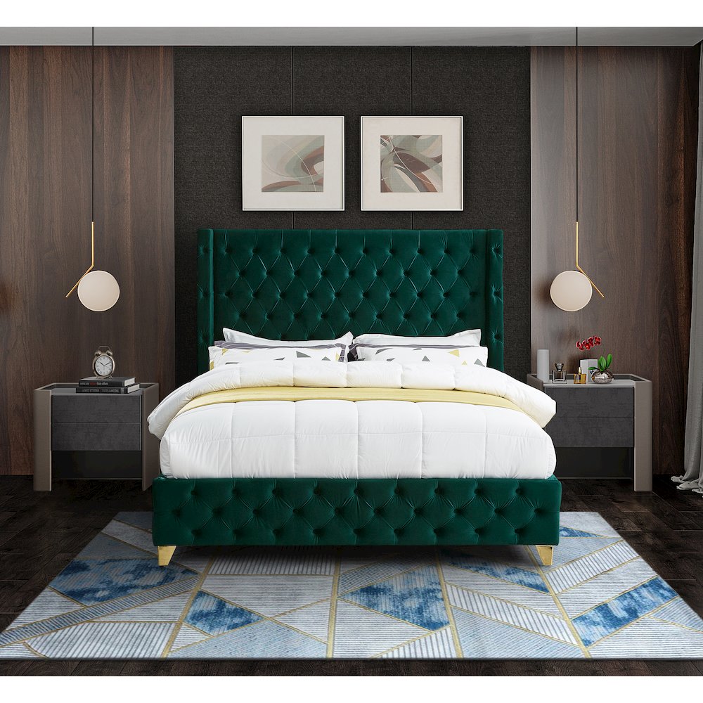 Savan Green Velvet Full Bed