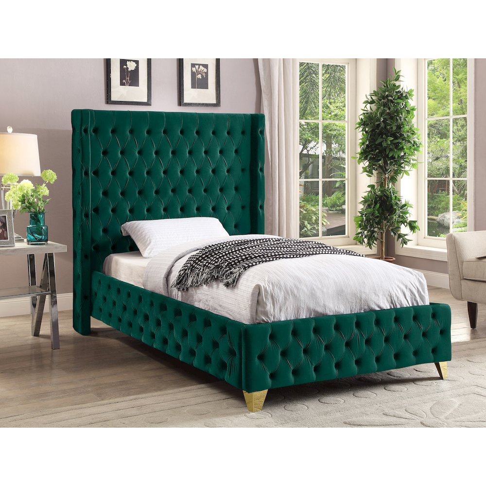 Savan Green Velvet Twin Bed