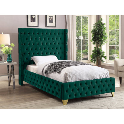 Savan Green Velvet Twin Bed
