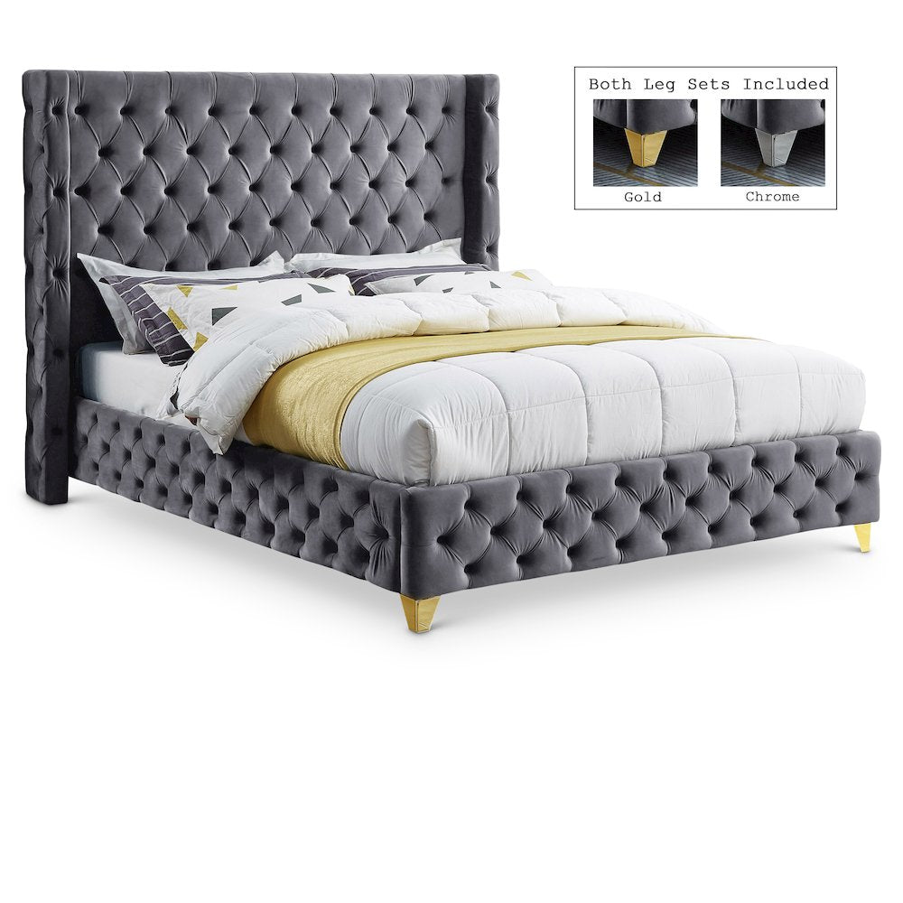 Savan Grey Velvet Full Bed