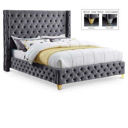 Savan Grey Velvet Full Bed