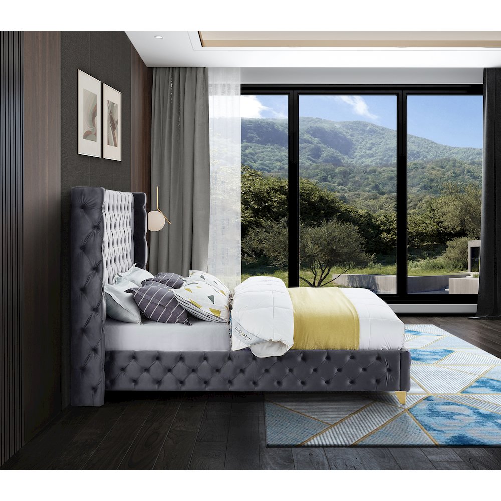 Savan Grey Velvet Full Bed