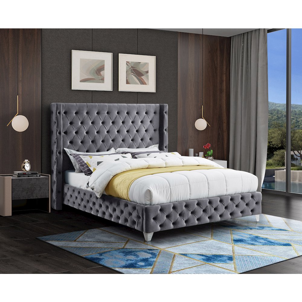 Savan Grey Velvet King Bed