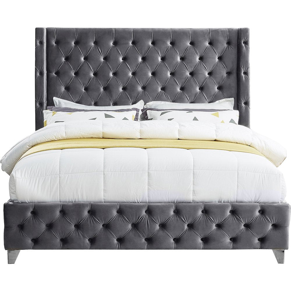 Savan Grey Velvet King Bed