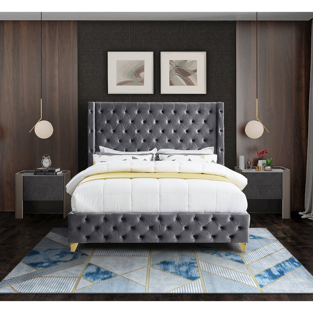 Savan Grey Velvet King Bed