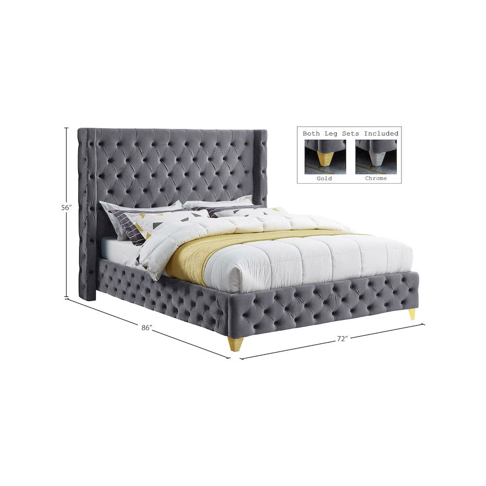 Savan Grey Velvet Queen Bed