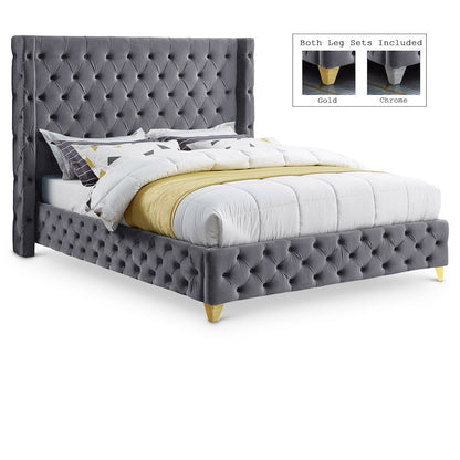 Savan Grey Velvet Queen Bed