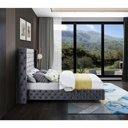 Savan Grey Velvet Queen Bed