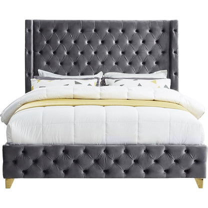 Savan Grey Velvet Queen Bed