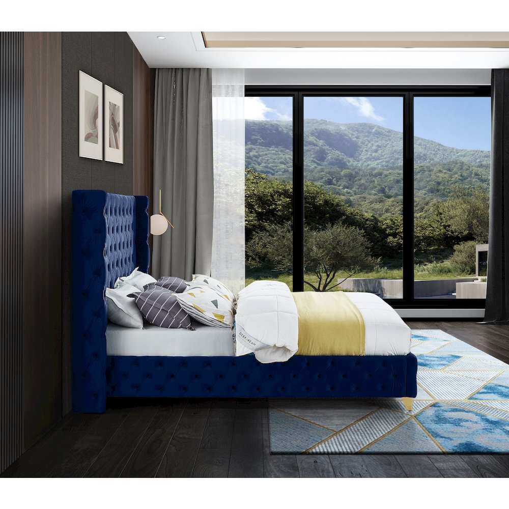 Savan Navy Velvet King Bed