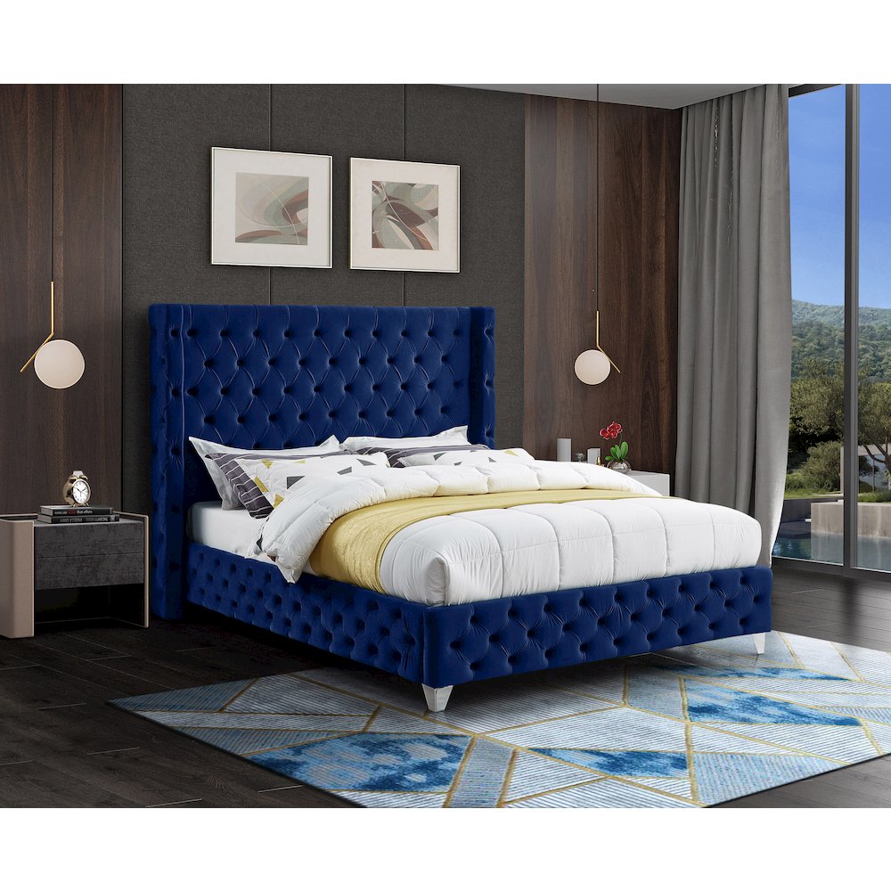 Savan Navy Velvet King Bed