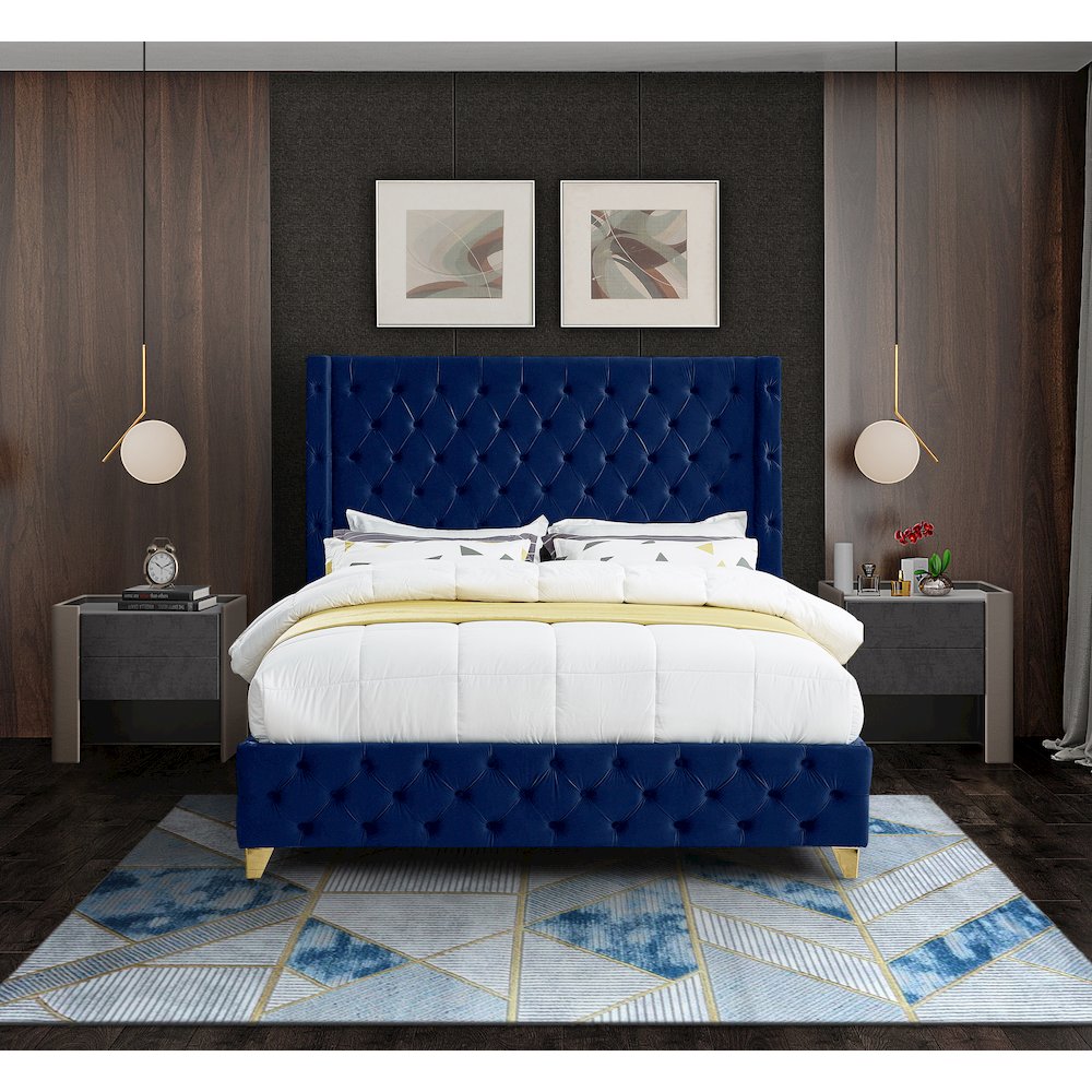 Savan Navy Velvet King Bed