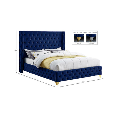 Savan Navy Velvet Queen Bed