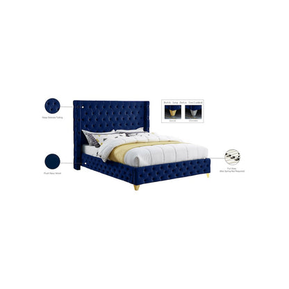 Savan Navy Velvet Queen Bed