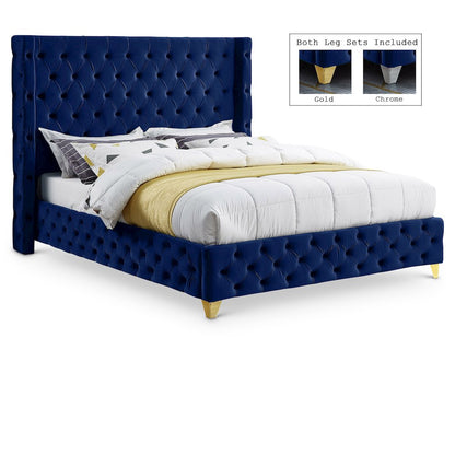 Savan Navy Velvet Queen Bed