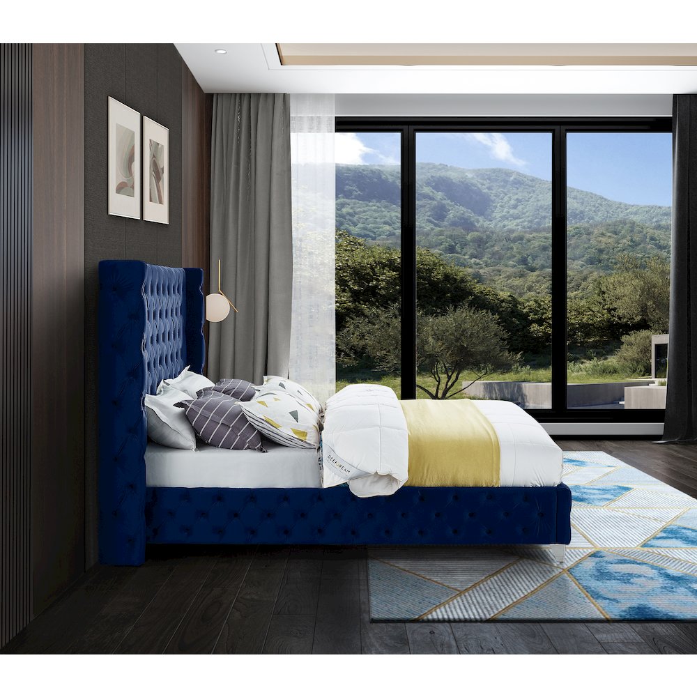 Savan Navy Velvet Queen Bed